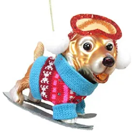 December Diamonds Glass & Resin Ornament Golden Retriever Ski Dog 5.5 Inches