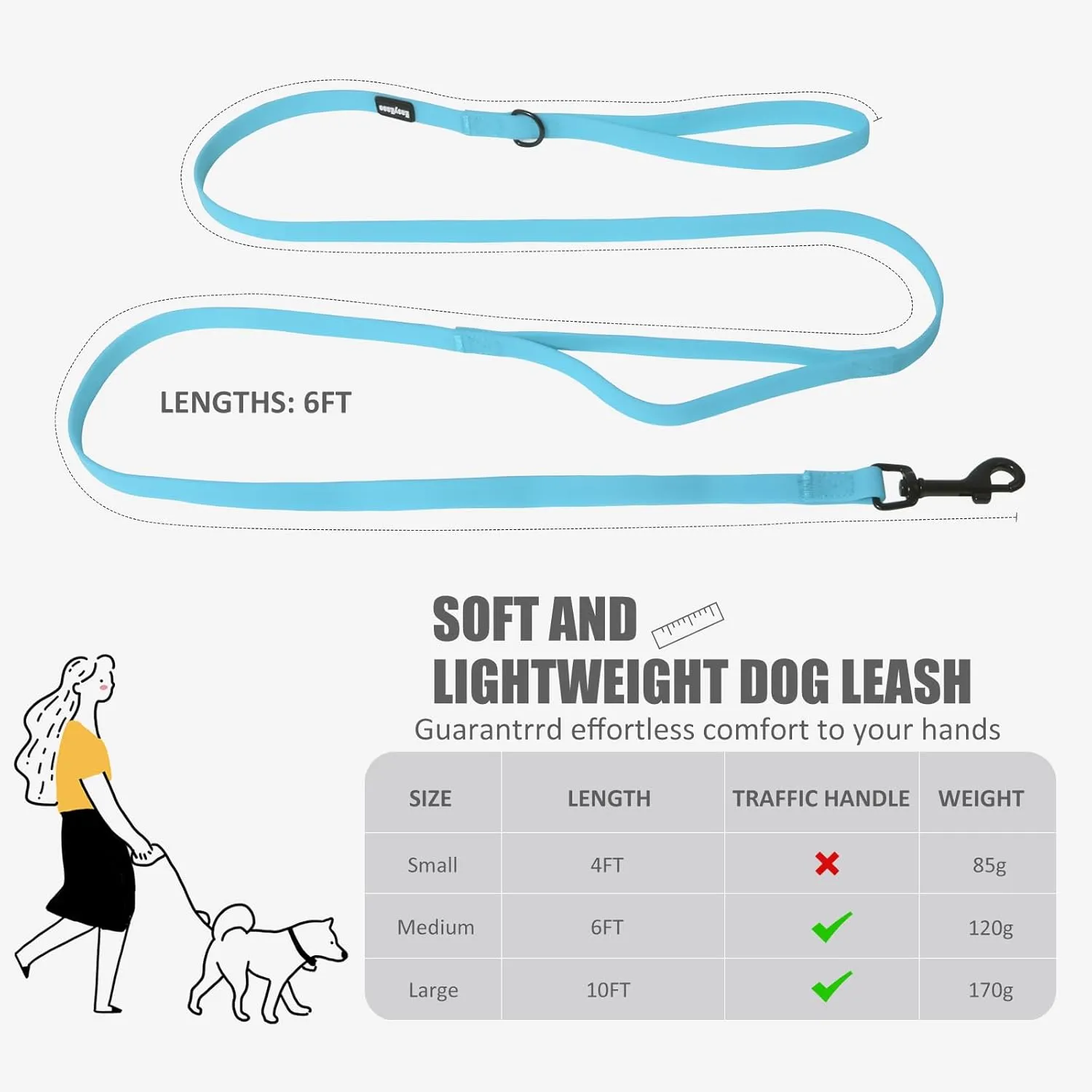 Dog Leash with Electroplated Black Hardware, Lightweight Dog Leash with Traffic Handle, 6FT Waterproof Blue Dog Leash Coated with Durable and Odor Free Material for Small and Medium Dogs
