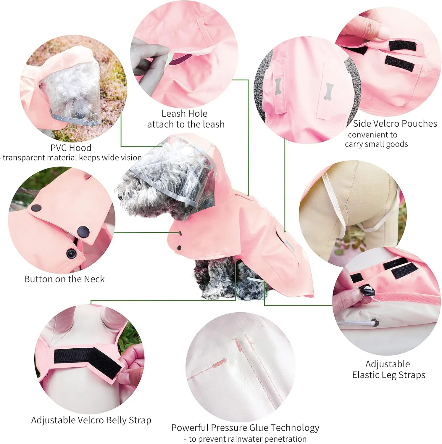 Dog Raincoat,Waterproof Rain Poncho with Hoodie, High Reflective Adjustable Pet Rain Jacket with Leash Hole for Small Medium and Large Dogs (Pink, Small)