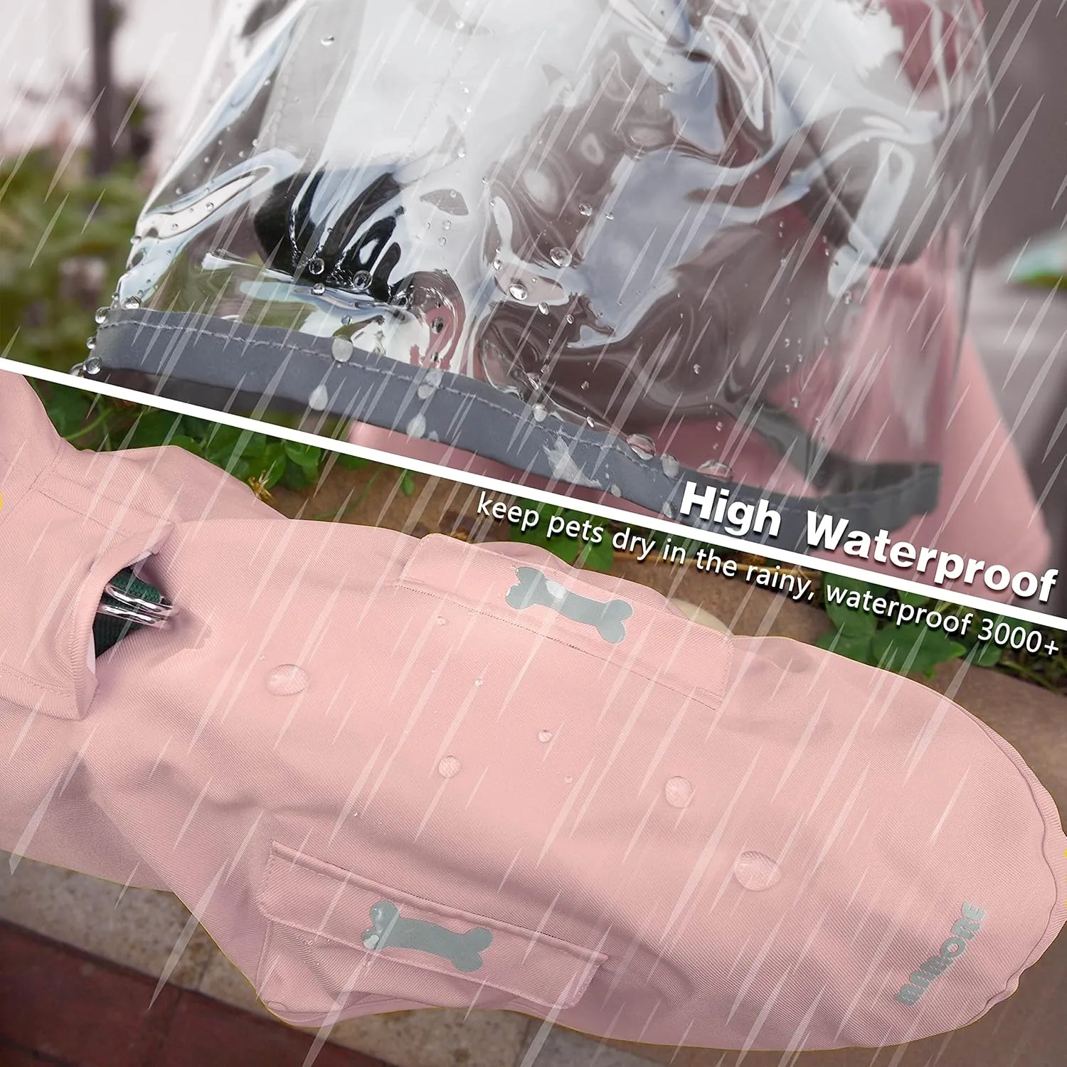 Dog Raincoat,Waterproof Rain Poncho with Hoodie, High Reflective Adjustable Pet Rain Jacket with Leash Hole for Small Medium and Large Dogs (Pink, Small)