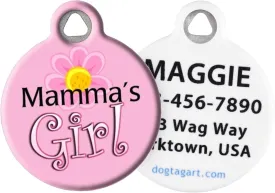 Dog Tag Art Mamma's Girl Personalized Pet ID Tag for Dogs and Cats, Silent Polymer Coated Stainless Steel Nametag with Customized Identification Information - Large Size