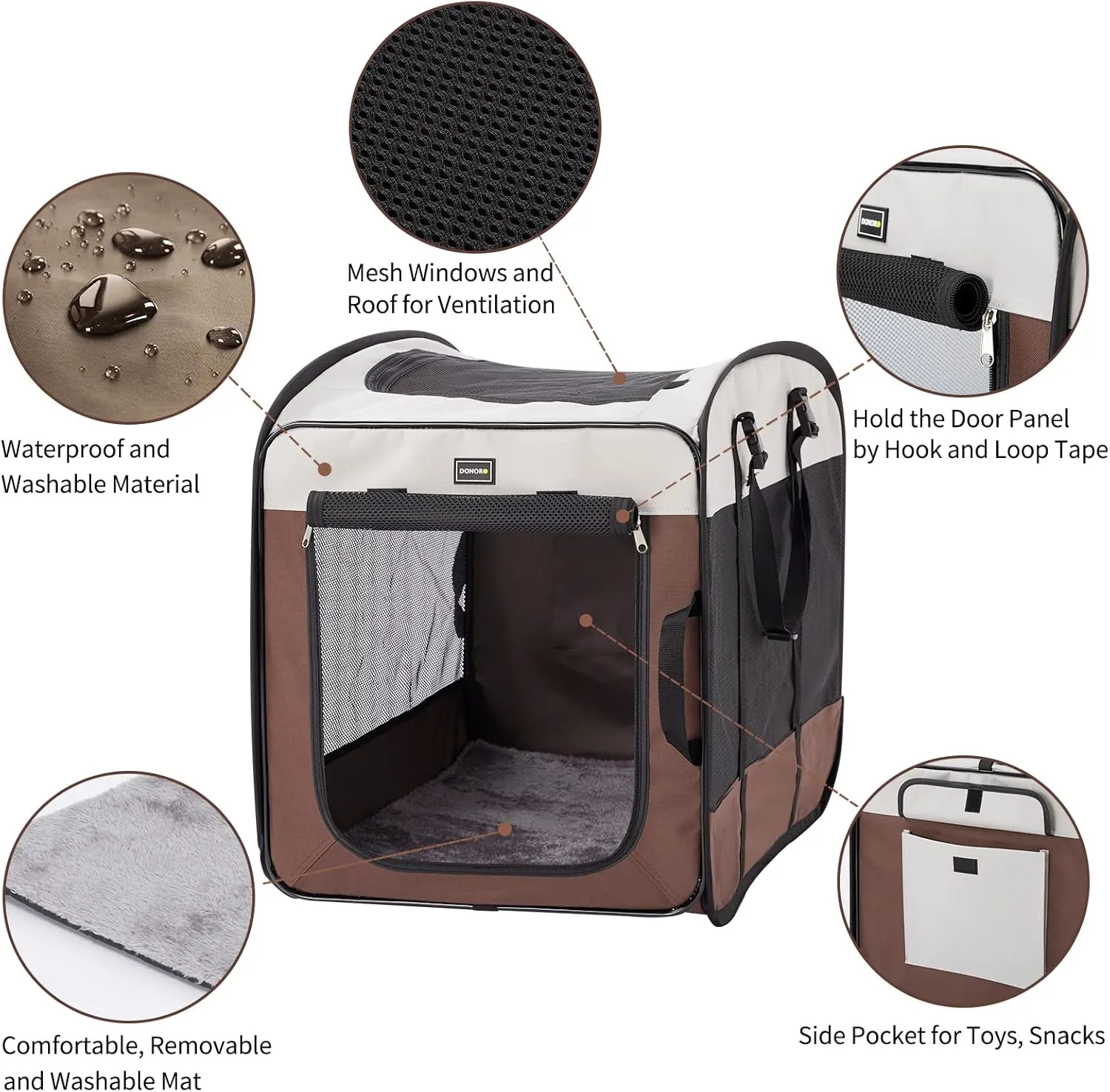 DONORO Dog Kennels and Crates for Medium Dogs, Portable Pop Up Indoor Pet Cage with Sturdy Wire Frame, Collapsible Travel Crate Soft Sided Cat Bag Escape Proof (28 Inch)