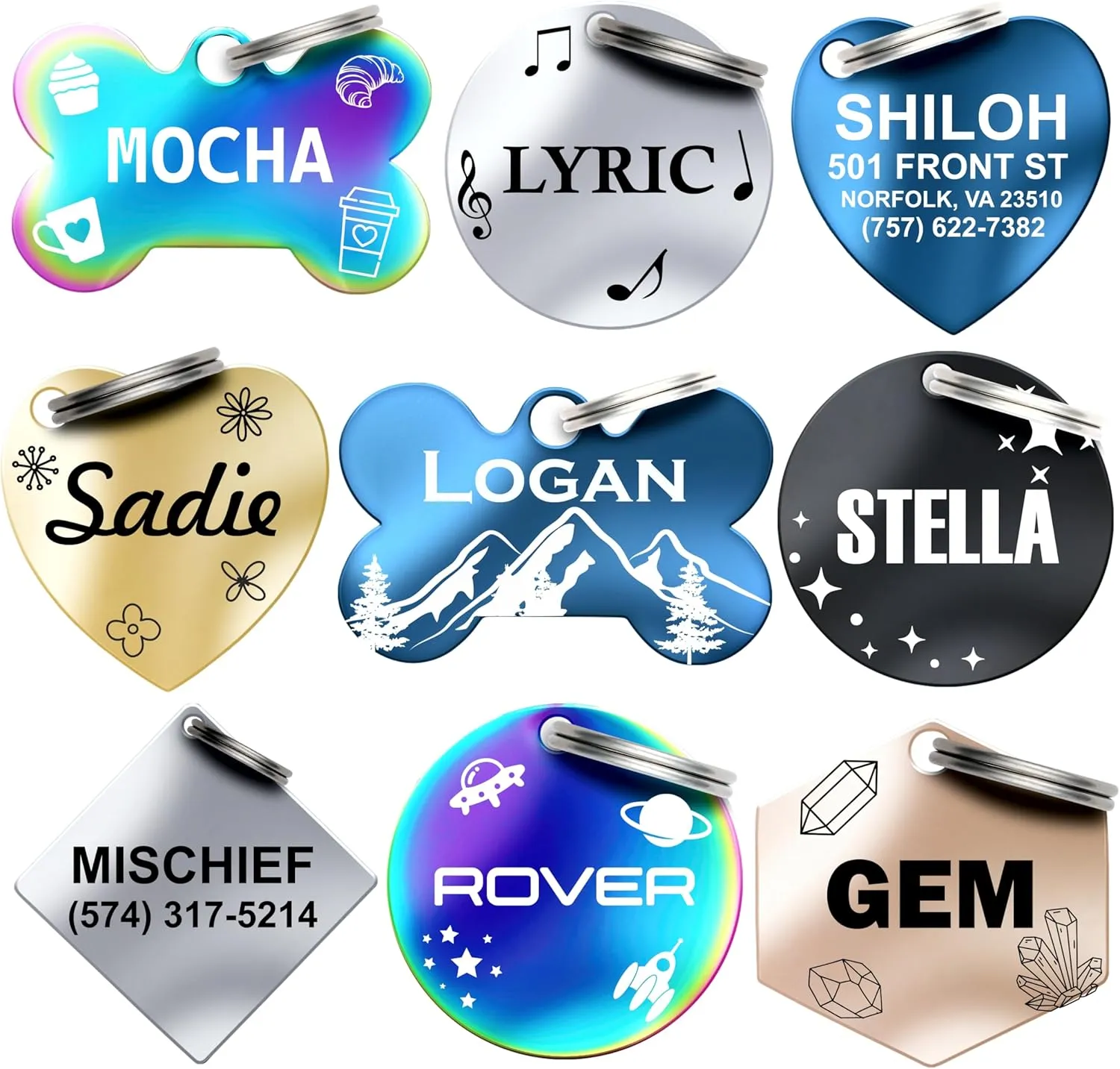 Dr. Fremont's Stainless Steel Custom Pet ID Personalized Engraved Identification Cat and Dog Tags with Custom Text, Many Shapes Including Bone, Heart, Circle (Black Stainless Steel, Small Circle)