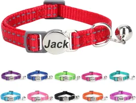 Engraved Personalized Cat Collar,Breakaway Safety Release Buckle,Reflective Kitten Collars with ID Name Tag,Adjustable Nylon Collar with Bell for Small Dogs Puppy Kitten Cat,Red(7.5''-12.0'')