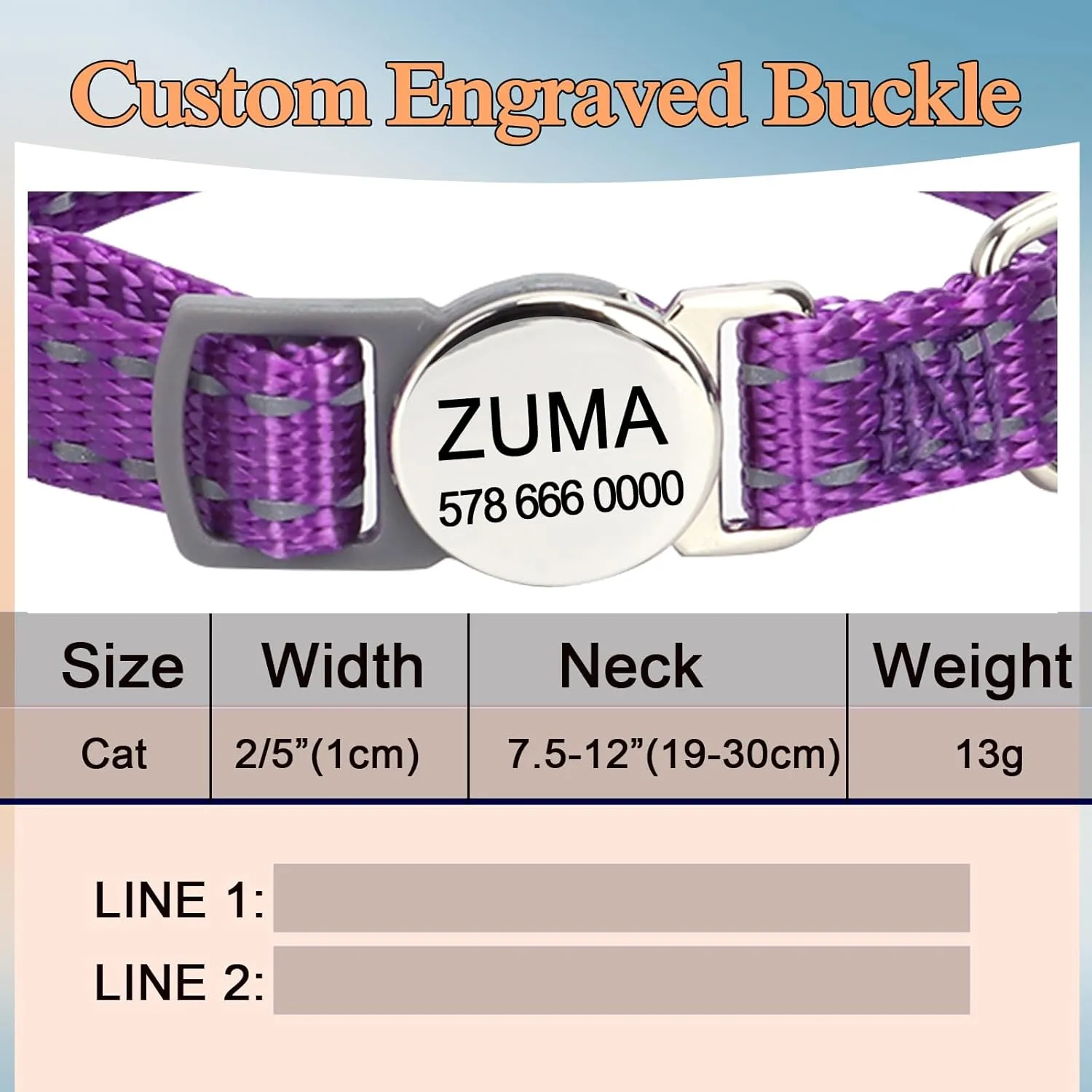 Engraved Personalized Cat Collar,Breakaway Safety Release Buckle,Reflective Kitten Collars with ID Name Tag,Adjustable Nylon Collar with Bell for Small Dogs Puppy Kitten Cat,Red(7.5''-12.0'')