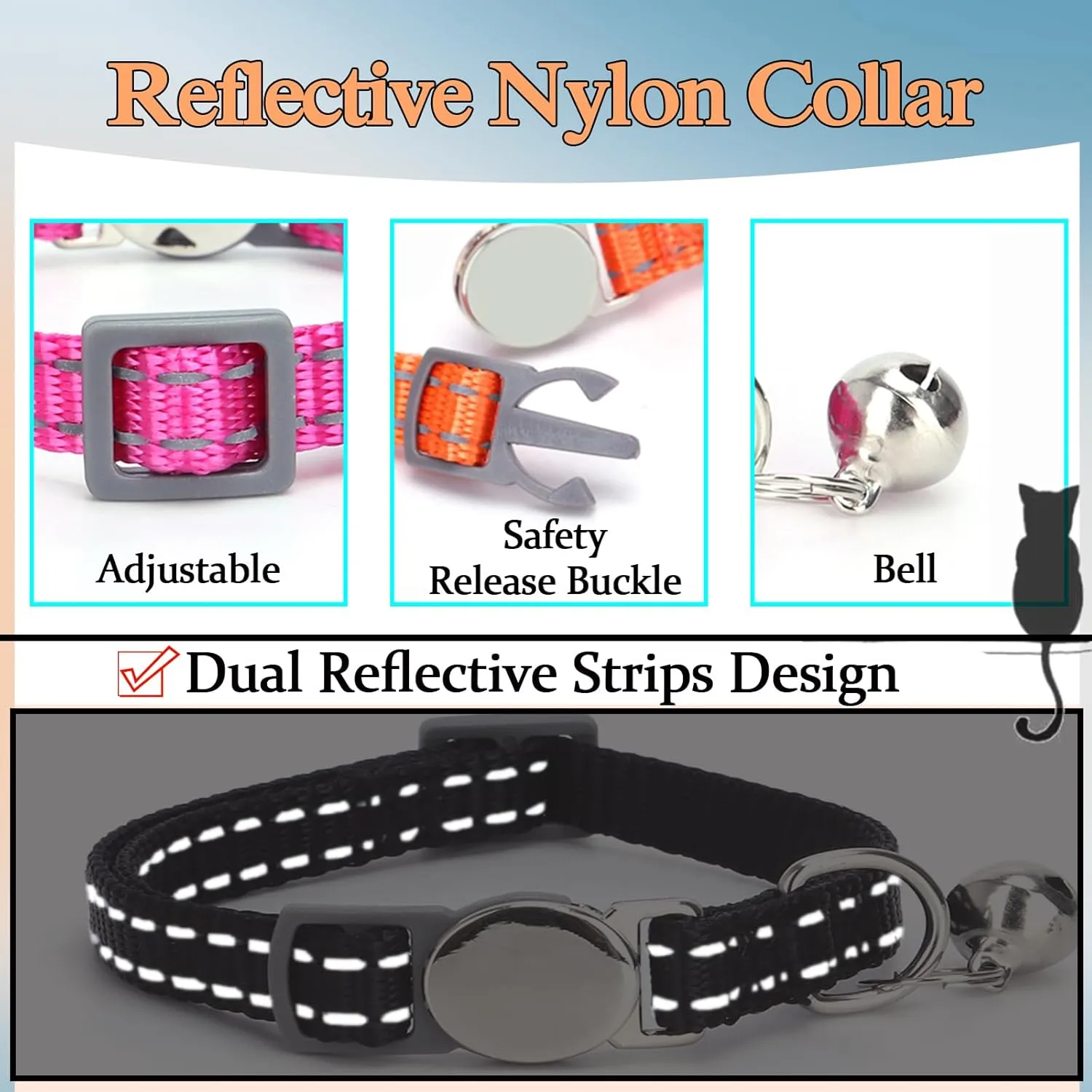 Engraved Personalized Cat Collar,Breakaway Safety Release Buckle,Reflective Kitten Collars with ID Name Tag,Adjustable Nylon Collar with Bell for Small Dogs Puppy Kitten Cat,Red(7.5''-12.0'')