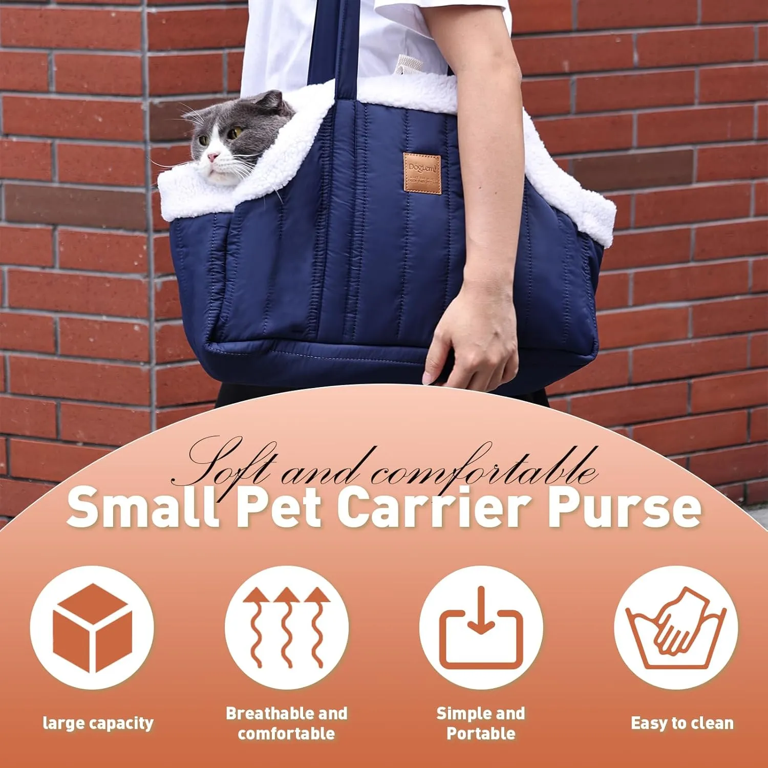 ETIAL Small Dog Carrier Purse, Winter Fleece Warm Dog Tote Bag Carrier with Secure Harness Clip for Puppy Kitten, Waterproof Pet Travel Handbag for Shopping, Hiking and Walking (Black)