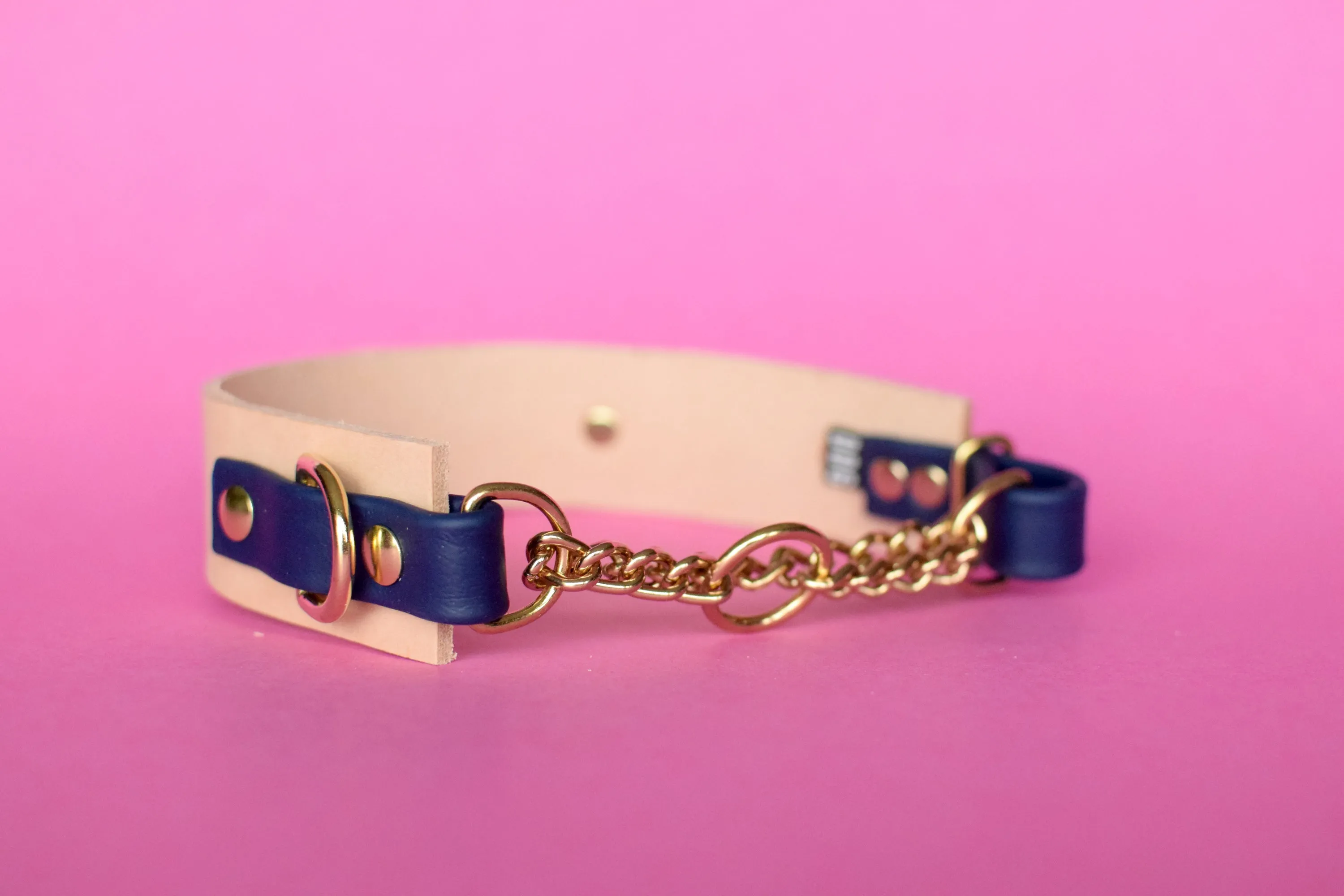 EXCLUSIVE LEATHER COLLECTION - Natural Tan & Navy, Limited Edition Biothane and Leather Combo Martingale Dog Collar