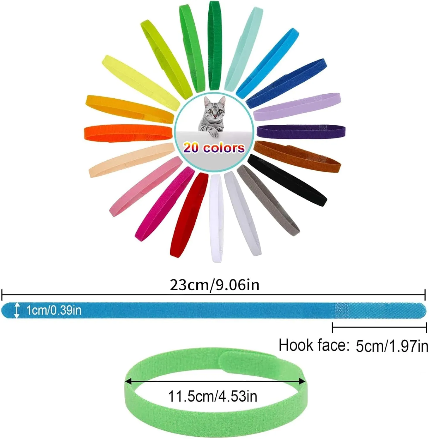 FEBSNOW 20Pcs Puppy Whelping Collars 9 inch Newborn Pet Collars Double-Sided Soft Adjustable ID Bands Puppy Id Collars for Newborn Pet Dog Cat (20 Colors)