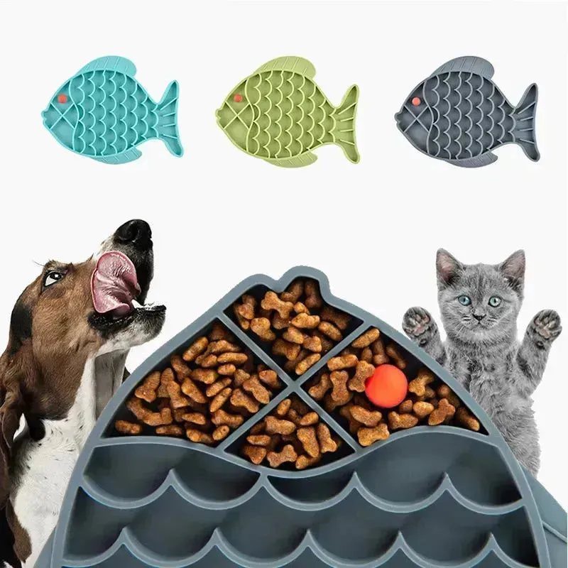 Fish Shape Silicone Lick Mat - Slow Feeding Food Bowl for Pets