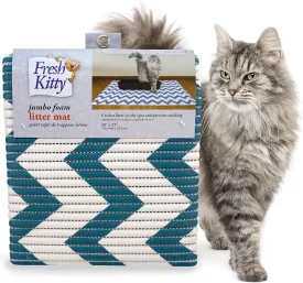 Fresh Kitty Durable XL Jumbo Foam Litter Mat  Phthalate and BPA Free, Water Resistant, Traps Litter from Box, Scatter Control, Easy Clean Mats  Chevron, Blue/White Chevron (9035)