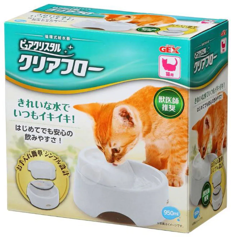 GEX Pure Crystal Clear Flow Drinking Fountain For Cats 950ml