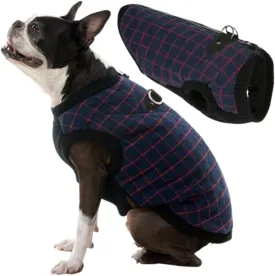 Gooby Fashion Vest Check Dog Jacket - Navy Check, X-Large - Warm Zip Up Dog Bomber Vest Dual D Ring Leash - Winter Water Resistant Small Dog Sweater - Dog Clothes for Small Dogs Boy or Medium Dogs