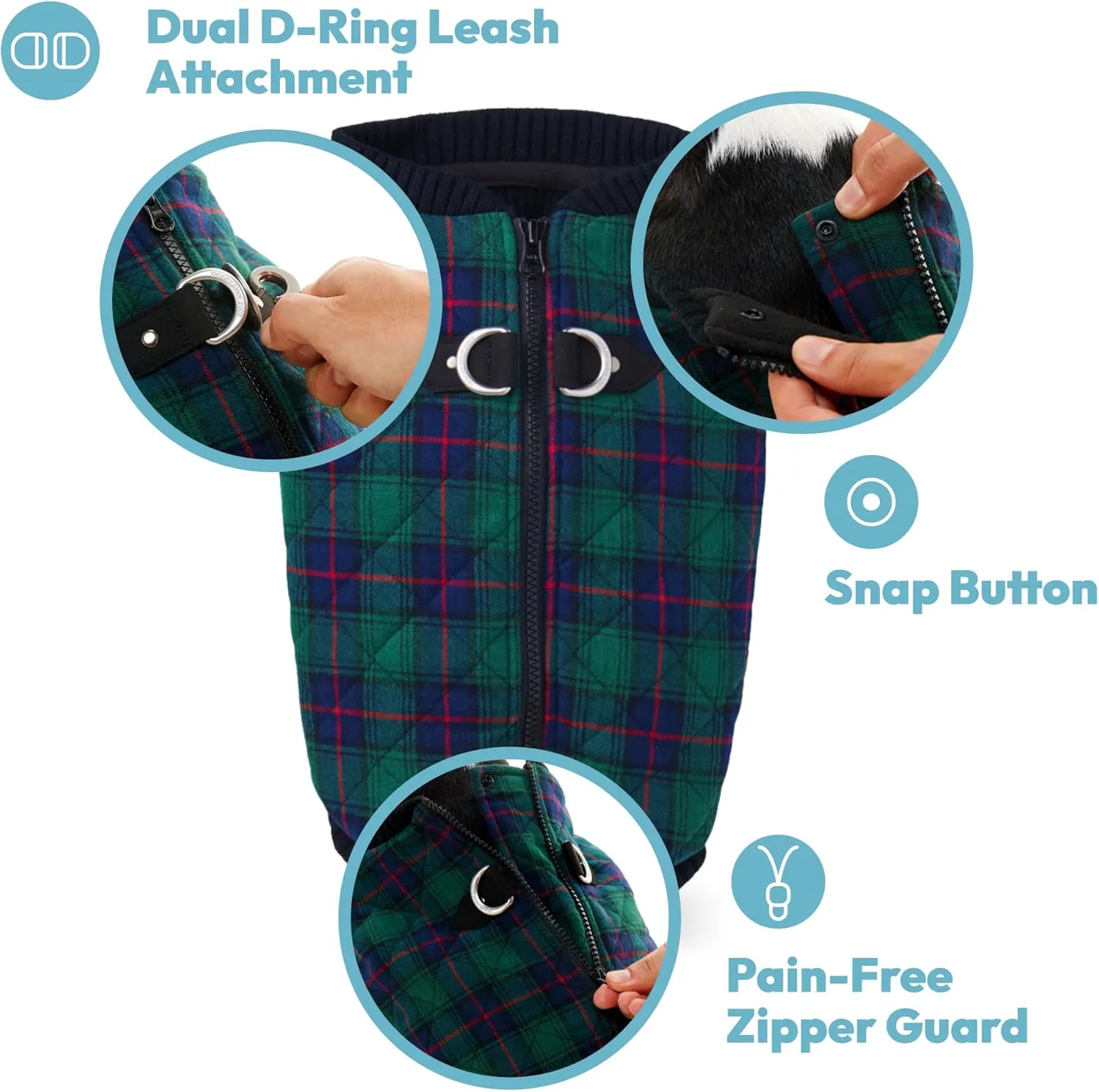 Gooby Fashion Vest Check Dog Jacket - Navy Check, X-Large - Warm Zip Up Dog Bomber Vest Dual D Ring Leash - Winter Water Resistant Small Dog Sweater - Dog Clothes for Small Dogs Boy or Medium Dogs