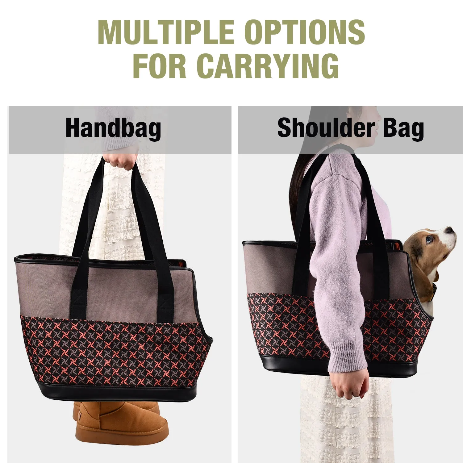 GOOPAWS Dog Purse Carrier for Small Dogs, Soft-Sided Tote Bags with Pocket Dog Travel Supplies Portable Dog Sling with Anti-Slip Bottom, Khaki, 19"L x 9"W x 12.6"H