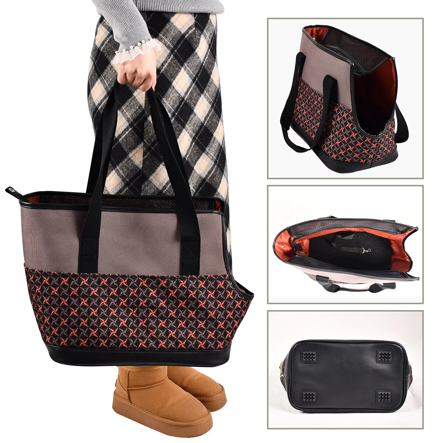 GOOPAWS Dog Purse Carrier for Small Dogs, Soft-Sided Tote Bags with Pocket Dog Travel Supplies Portable Dog Sling with Anti-Slip Bottom, Khaki, 19"L x 9"W x 12.6"H