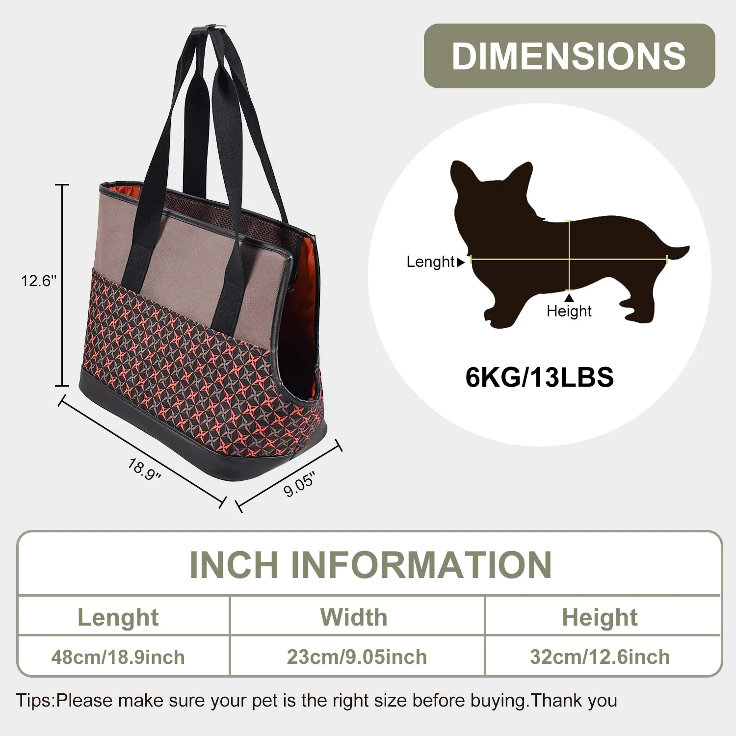 GOOPAWS Dog Purse Carrier for Small Dogs, Soft-Sided Tote Bags with Pocket Dog Travel Supplies Portable Dog Sling with Anti-Slip Bottom, Khaki, 19"L x 9"W x 12.6"H