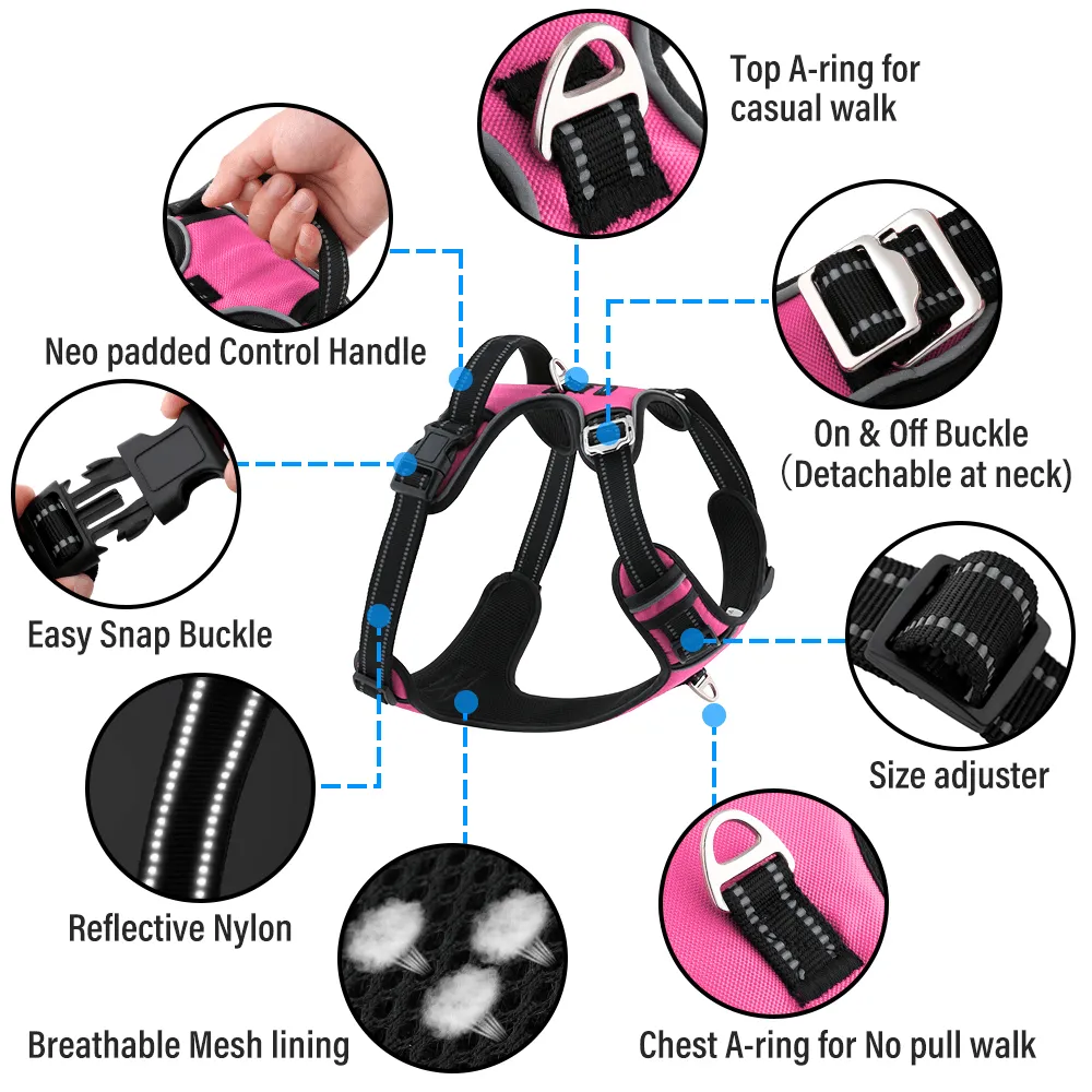 Hank 3M Reflective Harness for Puller Dogs (Pink)