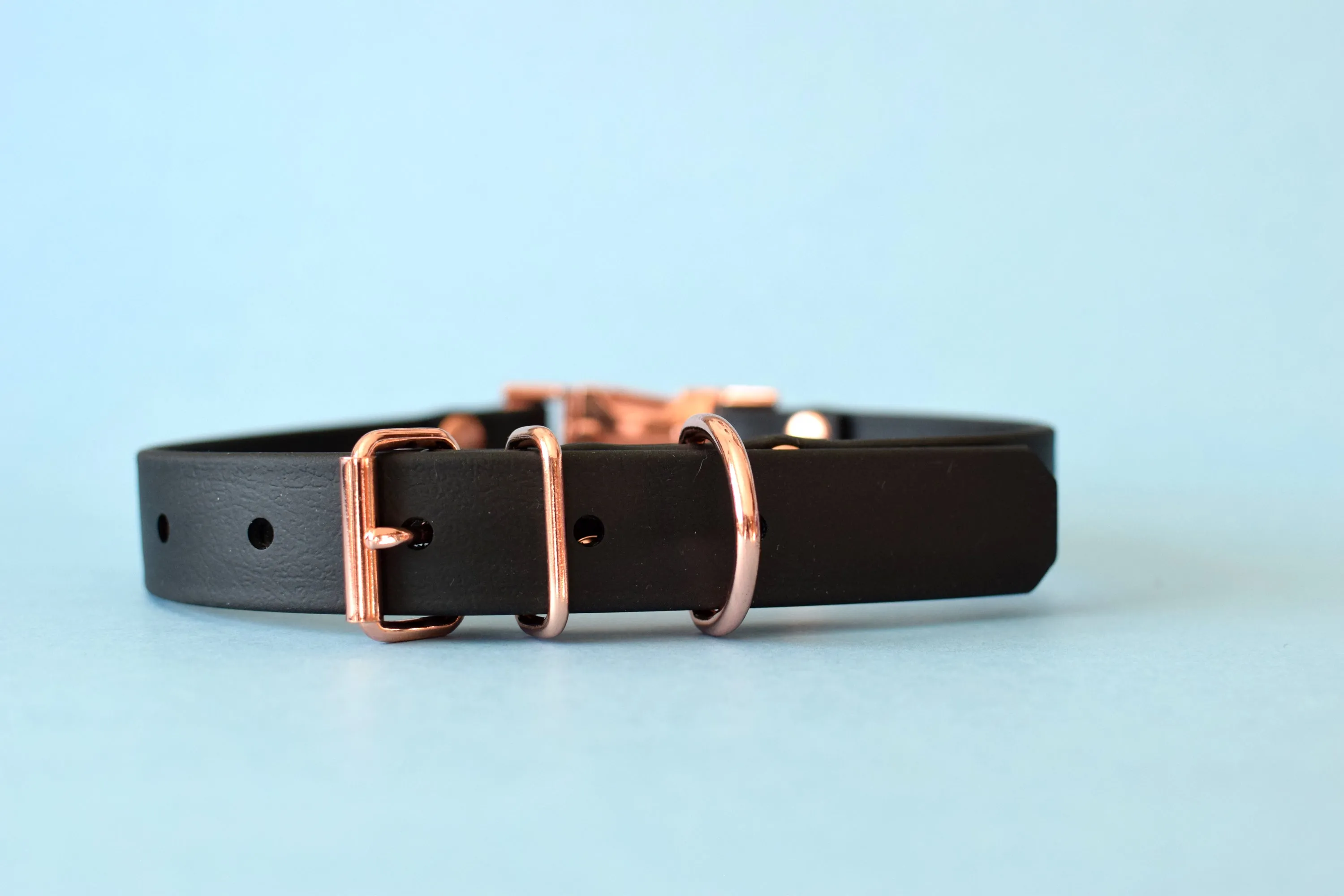 HARDWARE RETIREMENT SALE - Black & Rose Gold Biothane Dog Collar