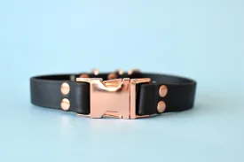 HARDWARE RETIREMENT SALE - Black & Rose Gold Biothane Dog Collar