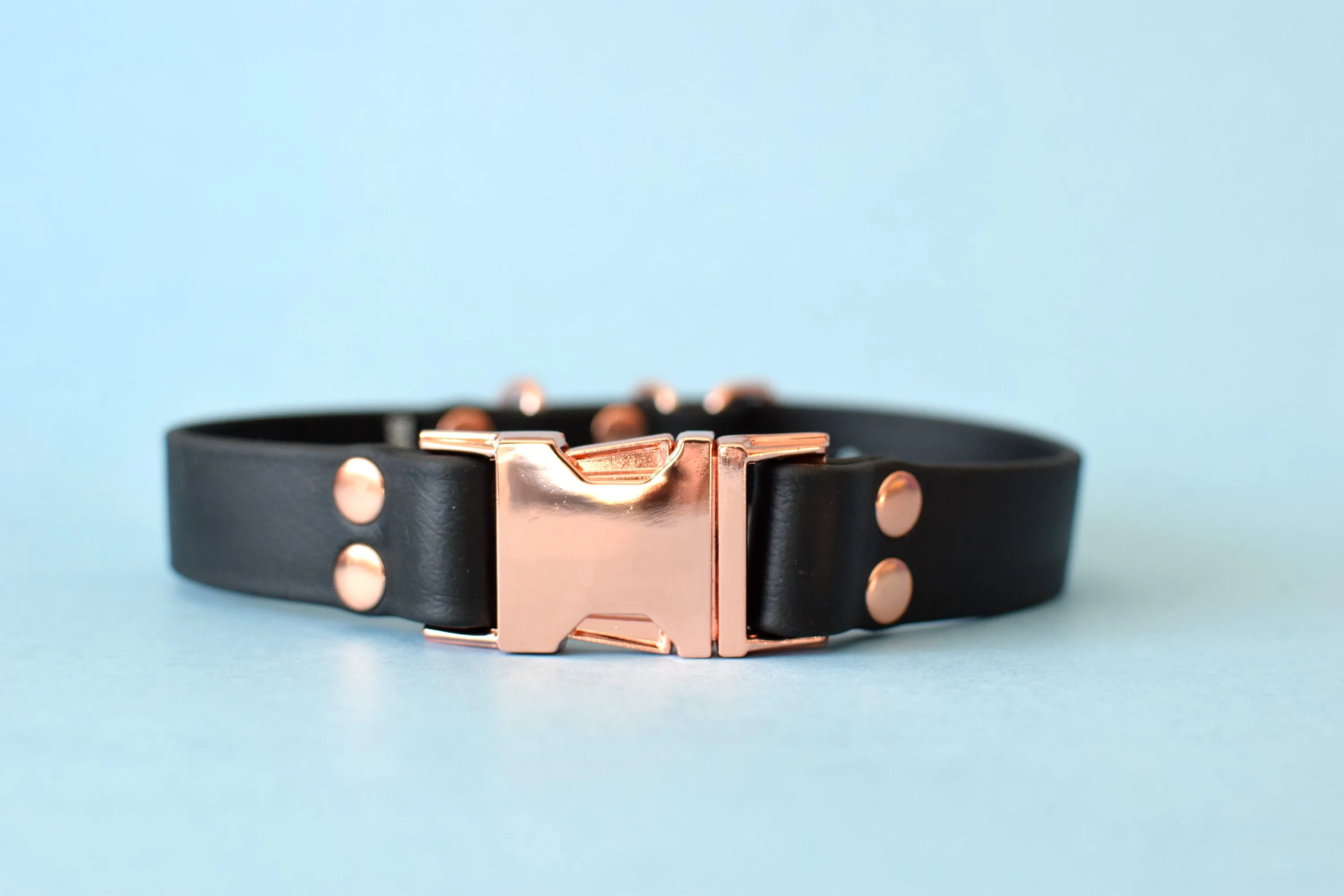 HARDWARE RETIREMENT SALE - Black & Rose Gold Biothane Dog Collar