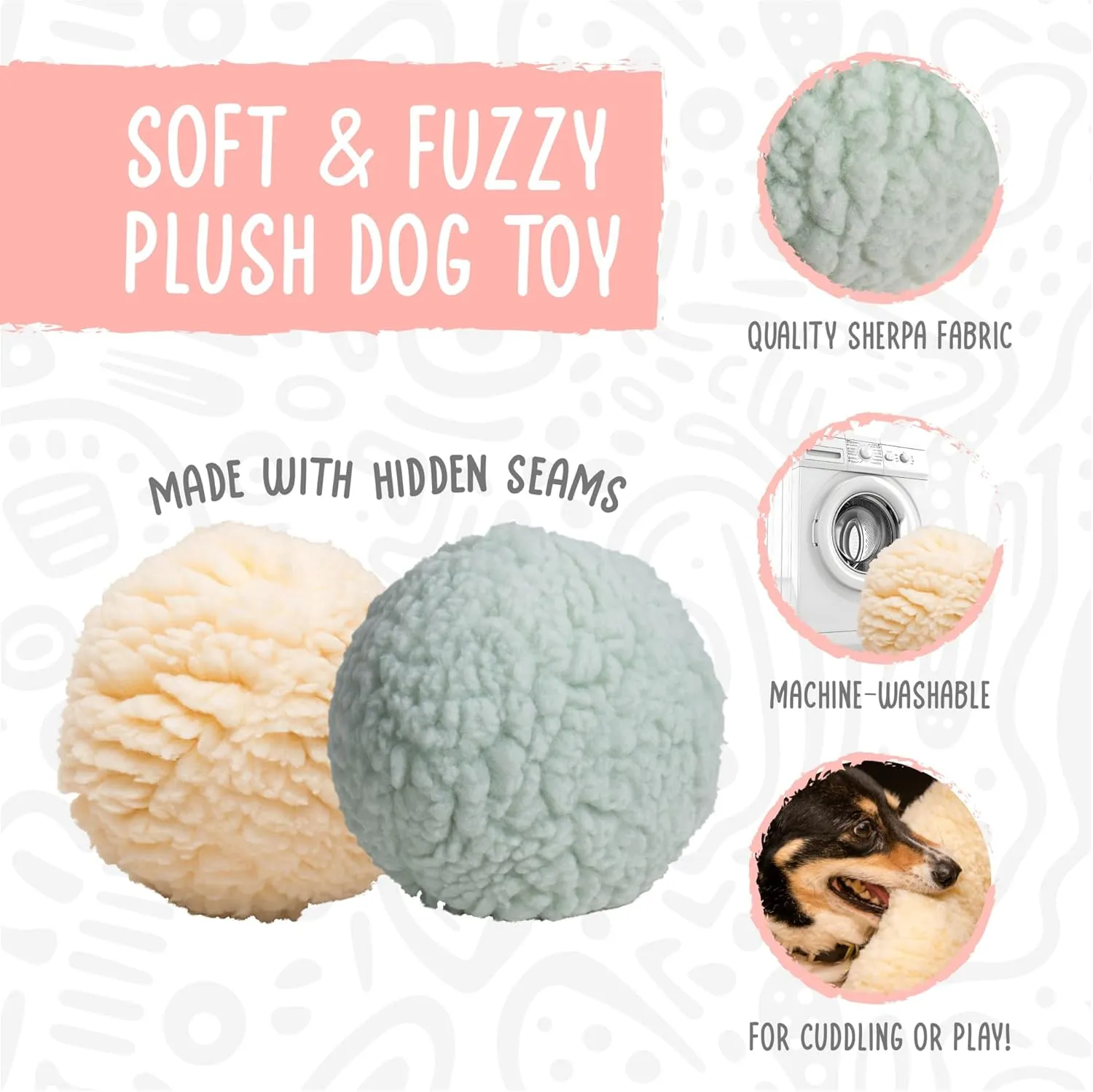 HuggleHounds Dog Toy For Aggressive Chewers - Fleece Ball Plush Dog Toy For Large Dog - Soft Yet Durable Stuffed Dog Balls - Best Squeaky Puppy Toy For All Breeds | Fluffy Hugglefleece Chew Toy, Large