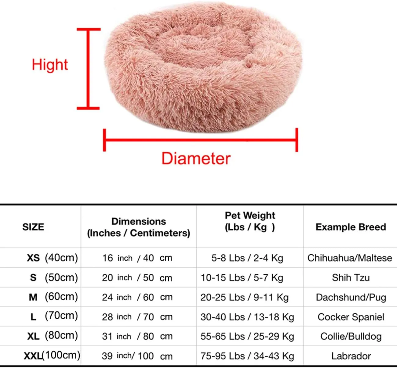 huraty Plush Calming Dog Bed, Faux Fur Donut Cuddler Bed for Cats, Anti-Skid & Anti-Anxiety, 20 Inch for Puppy and Kitties, White, S