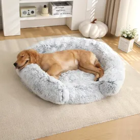 huraty Plush Dog Bed for Small Dogs, Egg Crate Memory Foam Pet Bed Washable Cat Bed, Round Dog Donut Bed Waterproof Lining Removable Cover (Grey, S)