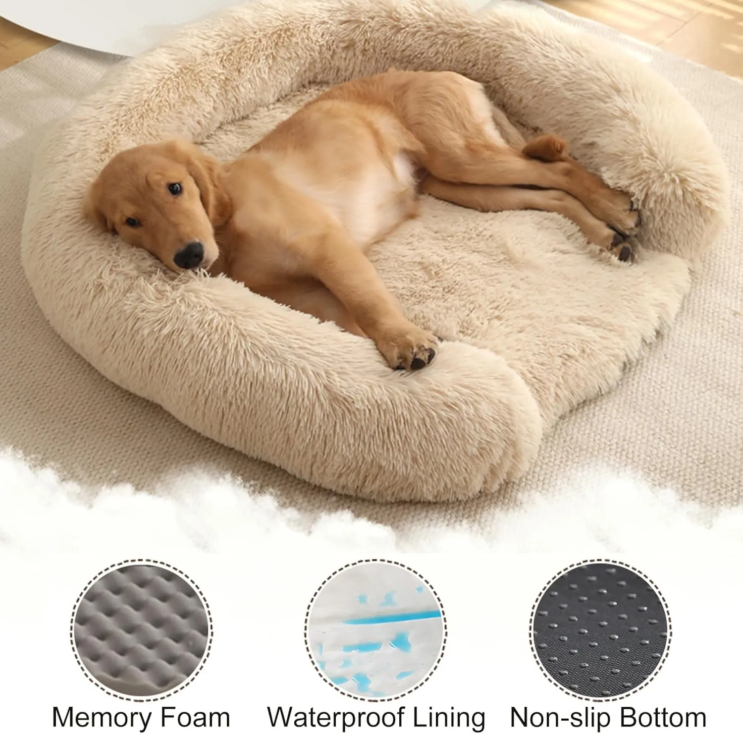 huraty Plush Dog Bed for Small Dogs, Egg Crate Memory Foam Pet Bed Washable Cat Bed, Round Dog Donut Bed Waterproof Lining Removable Cover (Grey, S)