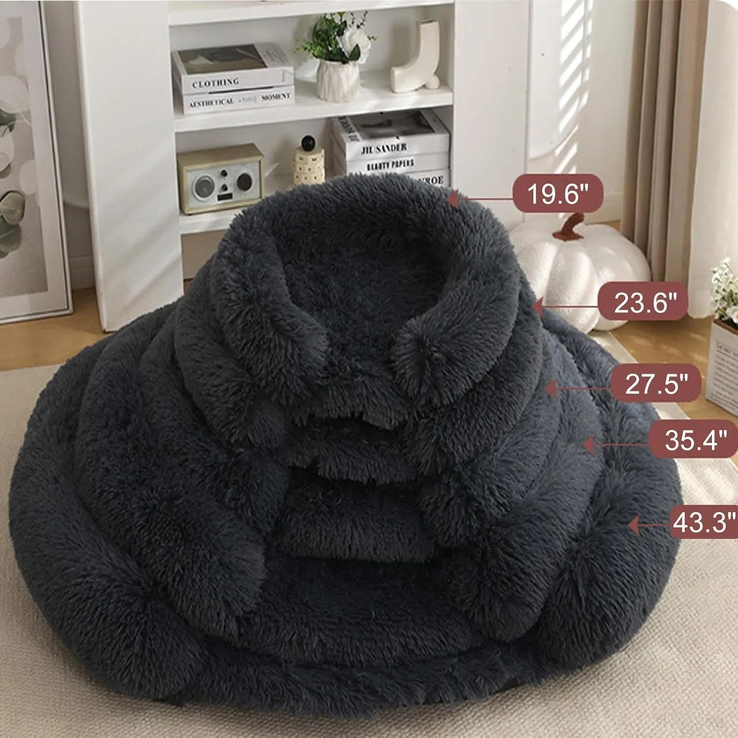 huraty Plush Dog Bed for Small Dogs, Egg Crate Memory Foam Pet Bed Washable Cat Bed, Round Dog Donut Bed Waterproof Lining Removable Cover (Grey, S)