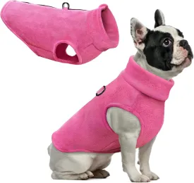 Idepet Dog Fleece Vest Sweater Zip Up Warm Pullover Dogs Jacket with D-Ring Leash Winter Cold Weater Coat Pet Sweatershirt Clothes Hoodie for Small Medium Dogs Boy Girl (Rose Red, XXS)