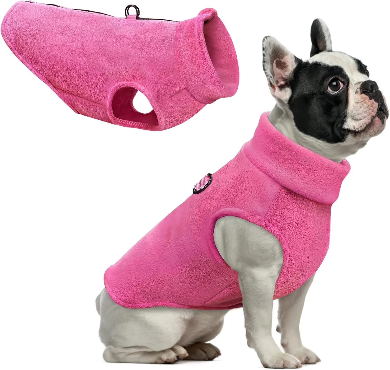 Idepet Dog Fleece Vest Sweater Zip Up Warm Pullover Dogs Jacket with D-Ring Leash Winter Cold Weater Coat Pet Sweatershirt Clothes Hoodie for Small Medium Dogs Boy Girl (Rose Red, XXS)