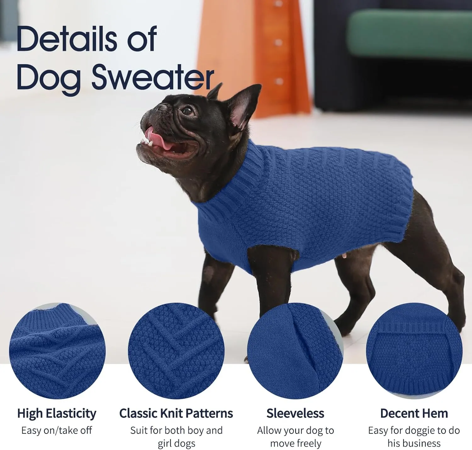 IECOii Dog Sweater,Dog Sweaters for Medium Dogs Girl and Boy,Thermal Knitted Dog Christmas Sweater for Cold Weather,Small Medium Dog Sweaters for Christmas Outfits,Pug,Dachshund Sweaters,Blue-M