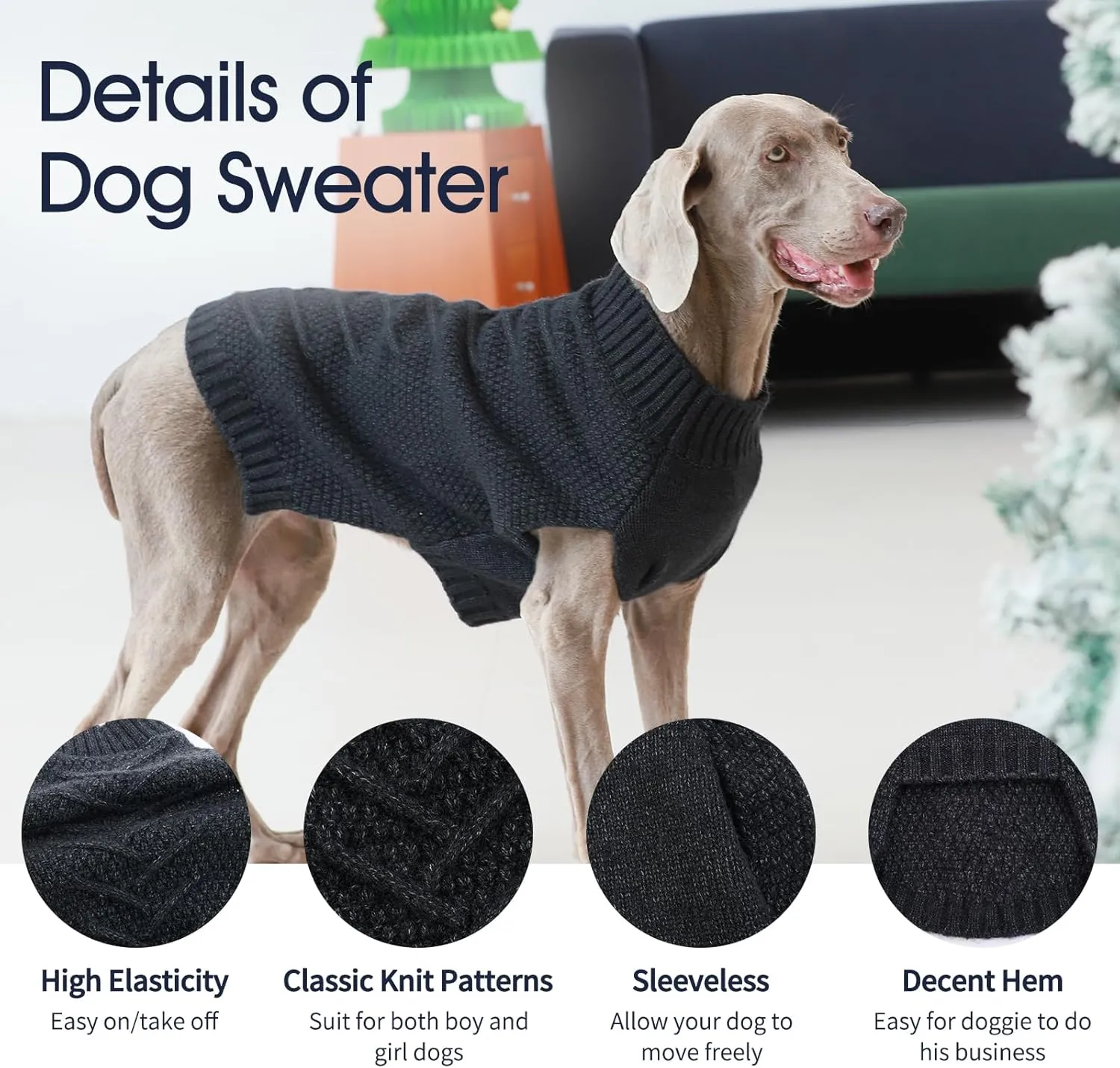 IECOii Dog Sweaters for Large Dogs,XXL Dog Sweater Warm Pullover Vest for Winter,Knitted Dog Sweater Large Size Dog Sweatshirt for Extra Large Dogs boy Girl,Golden Retriever,Pitbull,DarkGrey-2XL