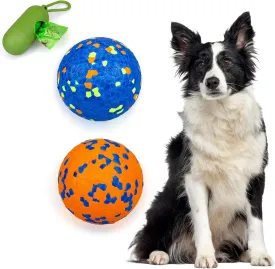 Indestructible Dog Tennis Balls for Aggressive Chewers, Indestructible Dog Balls for Fetch Game, Durable Bouncy Lightweight Floating Toys (1 Blue   1 Orange, Large (3" Diameter))