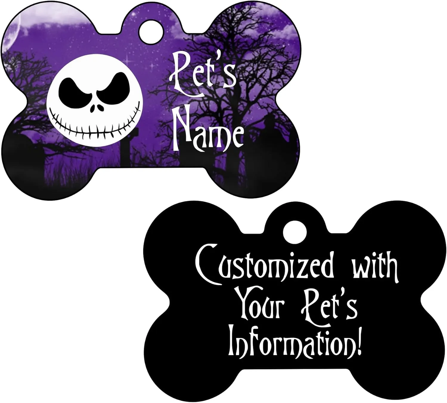 Jack Skellington Purple Double Sided Pet Id Dog Tag Personalized with 4 Lines of Text