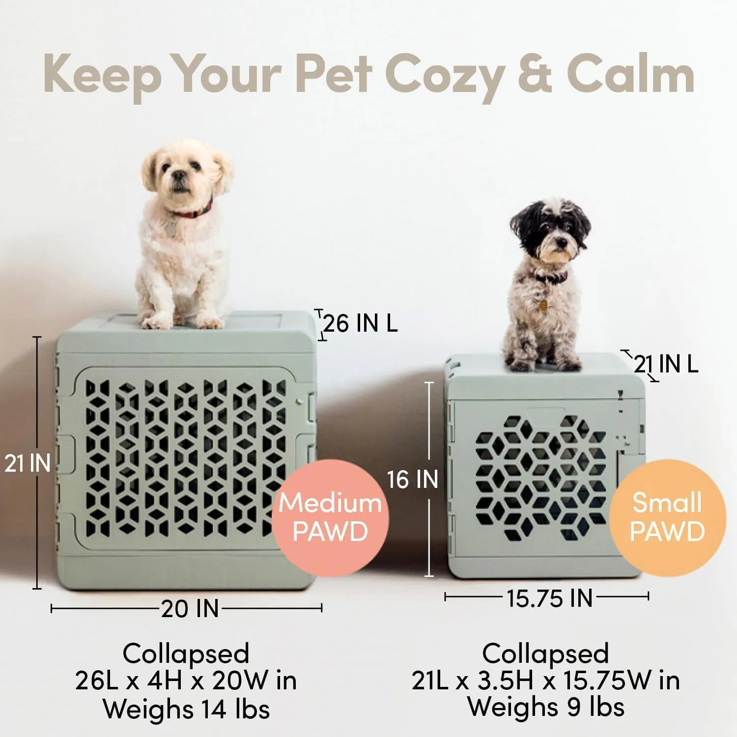 KindTail PAWD Collapsible Puppy and Dog Crate   Washable Bed - Stylish Pet Kennel with Comfortable Pad - Safe Indoor Set - Lightweight, Compact & Portable for Travel - Small Grey
