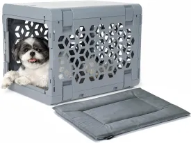 KindTail PAWD Collapsible Puppy and Dog Crate   Washable Bed - Stylish Pet Kennel with Comfortable Pad - Safe Indoor Set - Lightweight, Compact & Portable for Travel - Small Grey