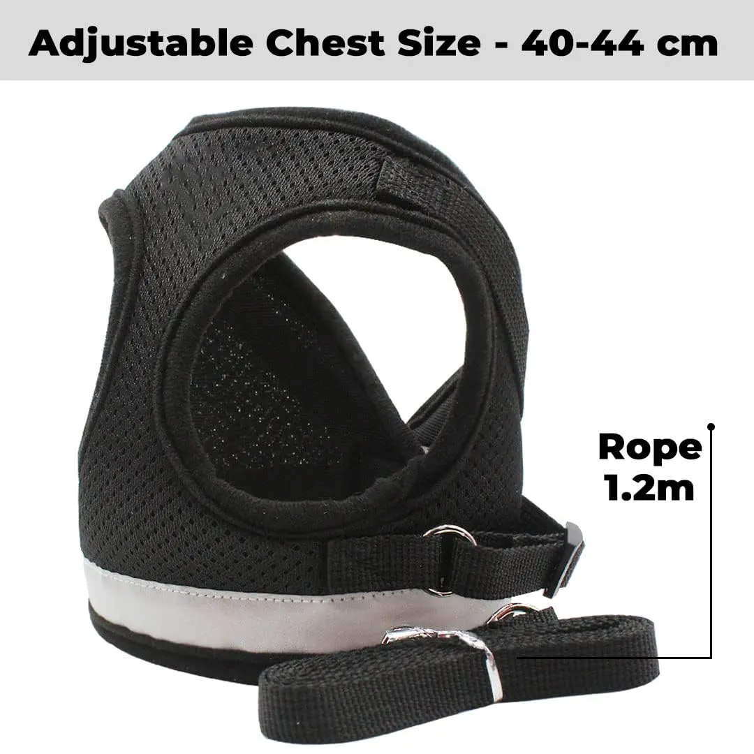 Kuber Industries Reflective Dog Harness with Adjustable Leash|Breathable Polyester Mesh Fabric |Large Size|HT-844|Comfortable No-Pull Grip|Quick Release Buckles|Easy On-Off Harness|Black (Pack of 5)