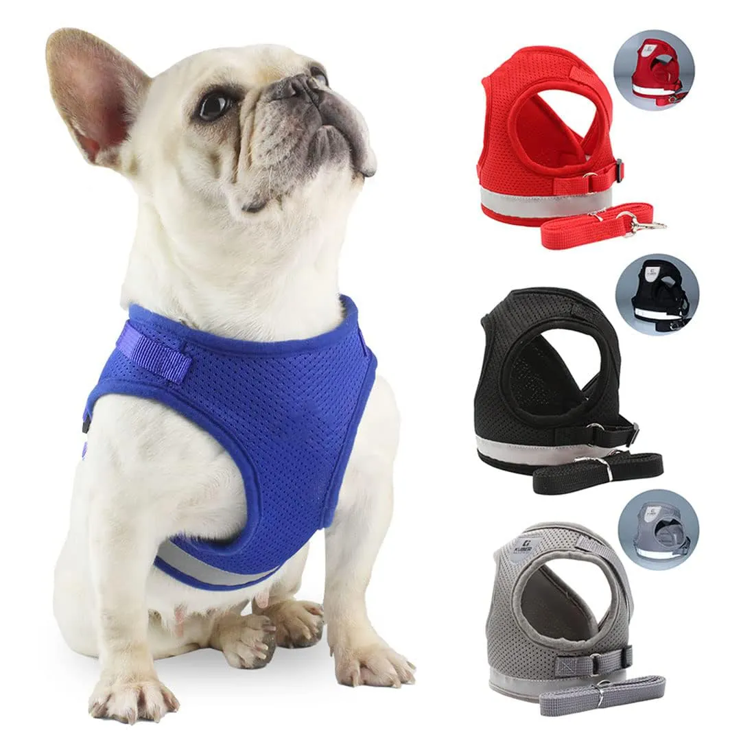 Kuber Industries Reflective Dog Harness with Adjustable Leash|Breathable Polyester Mesh Fabric |Small Size|HT-844|Comfortable No-Pull Grip|Quick Release Buckles|Easy On-Off Harness|Black (Pack of 6)