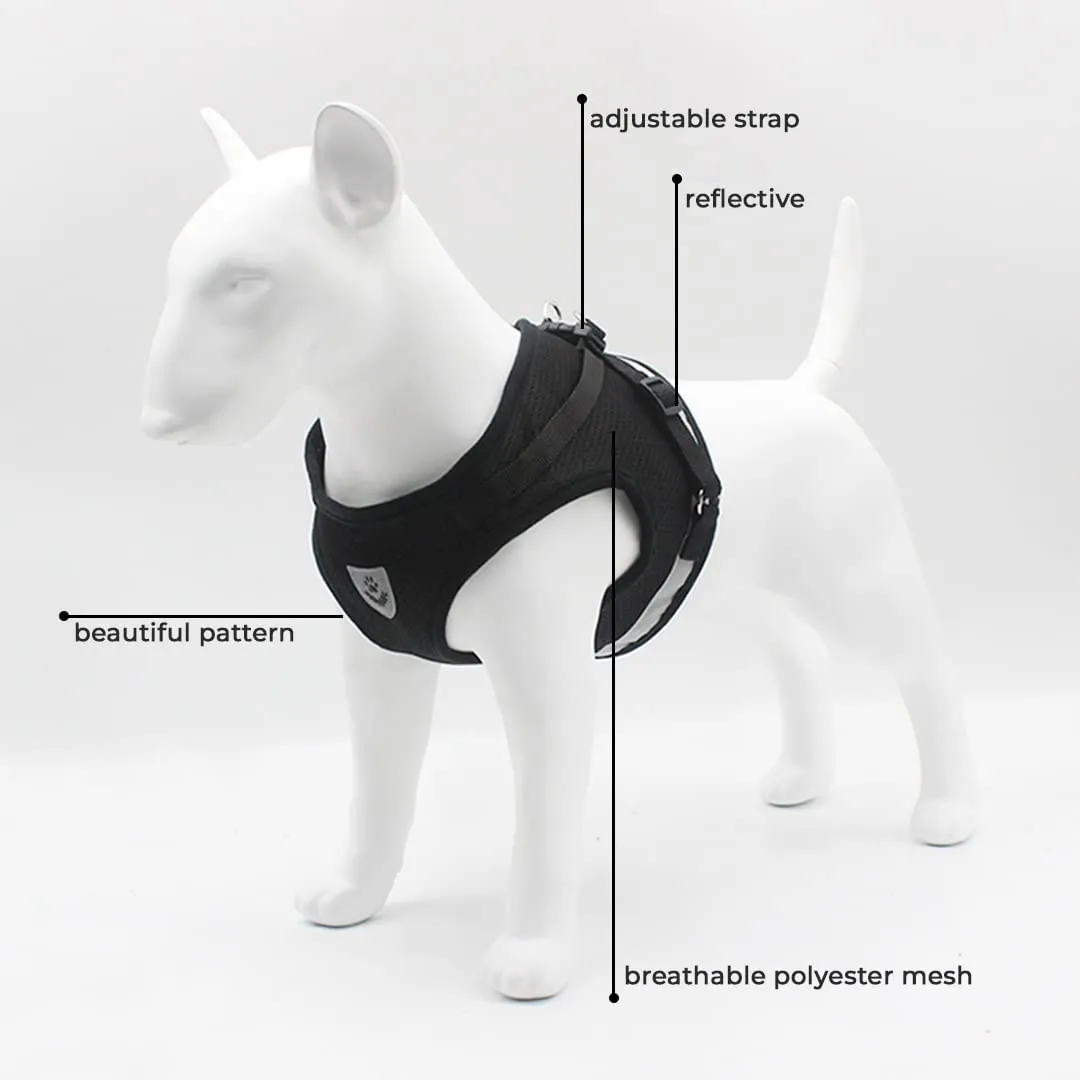 Kuber Industries Reflective Dog Harness with Adjustable Leash|Breathable Polyester Mesh Fabric |Small Size|HT-844|Comfortable No-Pull Grip|Quick Release Buckles|Easy On-Off Harness|Black (Pack of 6)