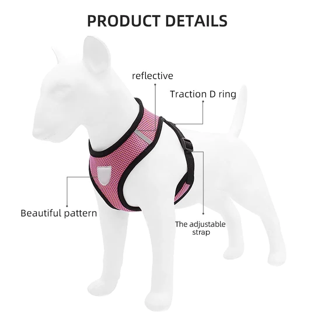 Kuber Industries Reflective Dog Harness with Adjustable Leash|Breathable Polyester Mesh Fabric with Top Carry Handle|Large Size|HAT-818|Comfortable No-Pull Grip|Quick Release Buckles|Pink (Pack of 3)
