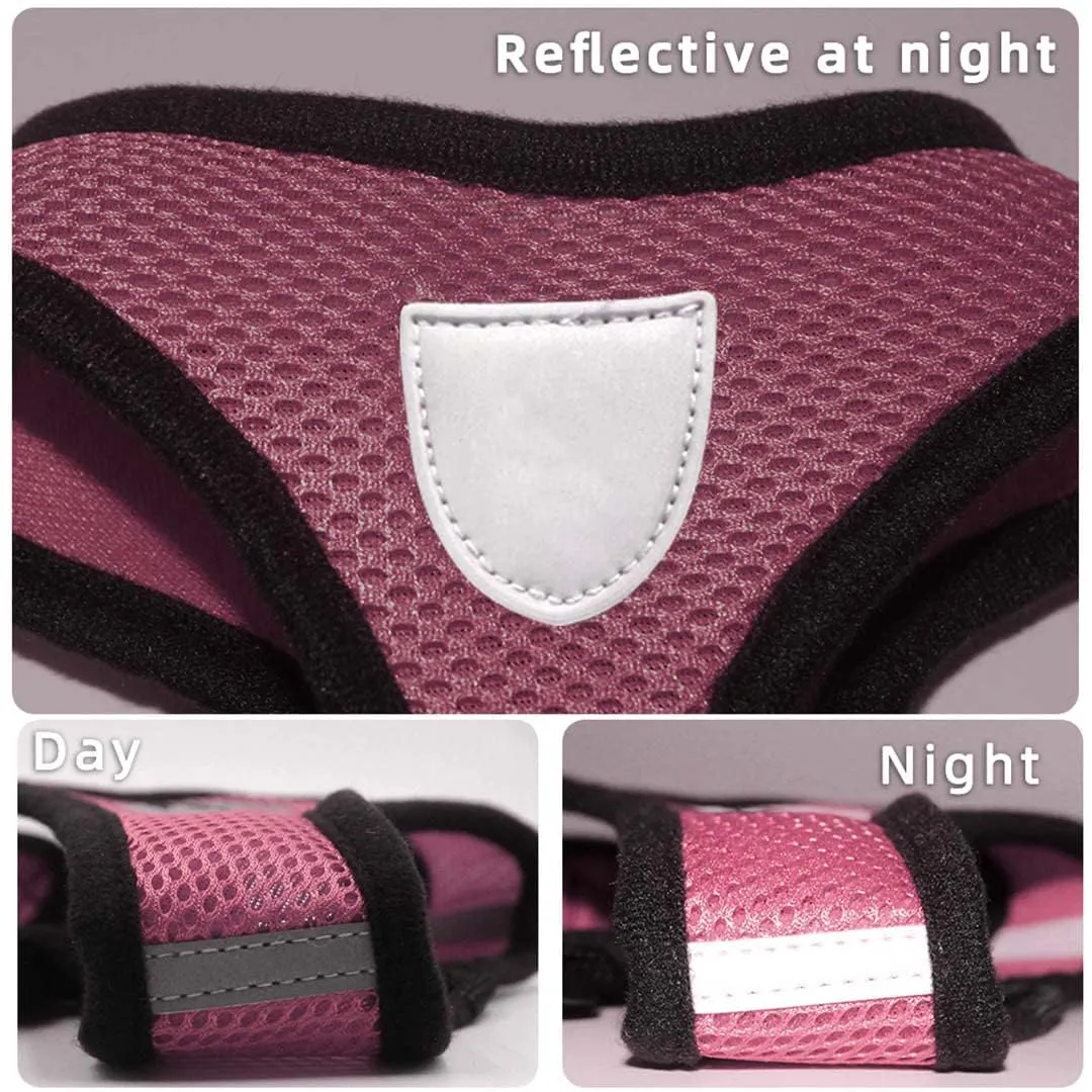 Kuber Industries Reflective Dog Harness with Adjustable Leash|Breathable Polyester Mesh Fabric with Top Carry Handle|Large Size|HAT-818|Comfortable No-Pull Grip|Quick Release Buckles|Pink (Pack of 3)