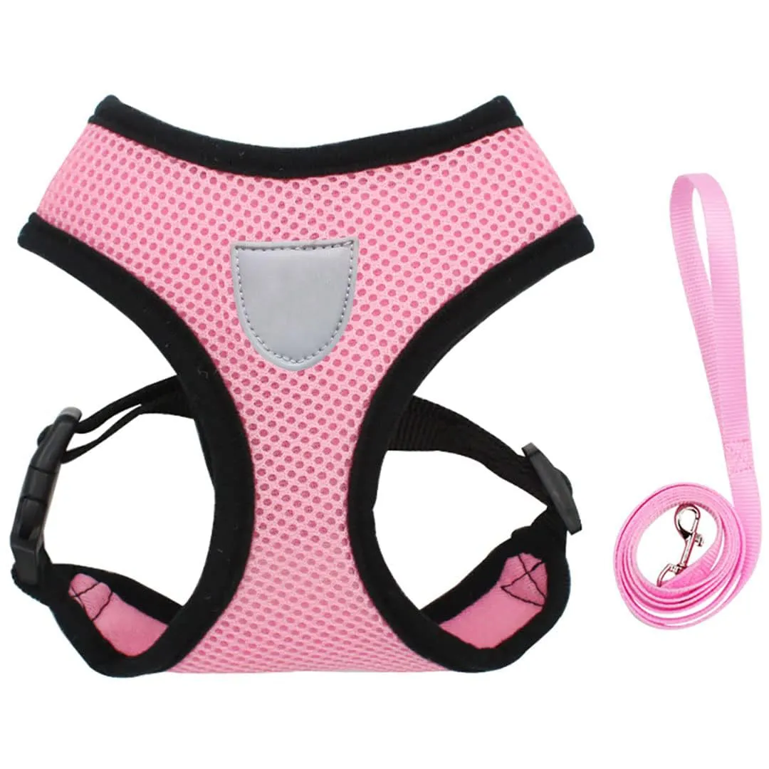 Kuber Industries Reflective Dog Harness with Adjustable Leash|Breathable Polyester Mesh Fabric with Top Carry Handle|Large Size|HAT-818|Comfortable No-Pull Grip|Quick Release Buckles|Pink (Pack of 3)