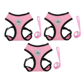 Kuber Industries Reflective Dog Harness with Adjustable Leash|Breathable Polyester Mesh Fabric with Top Carry Handle|Large Size|HAT-818|Comfortable No-Pull Grip|Quick Release Buckles|Pink (Pack of 3)