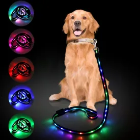 Led Dog Leash: 12 Lighting Modes Light Up Dog Leash Rechargeable - 4 Ft Lighted Dog Leashs for Night Walking Safety Glow in The Dark, Silicone Dog Leashs for Small Medium Large Dogs Walking at Night