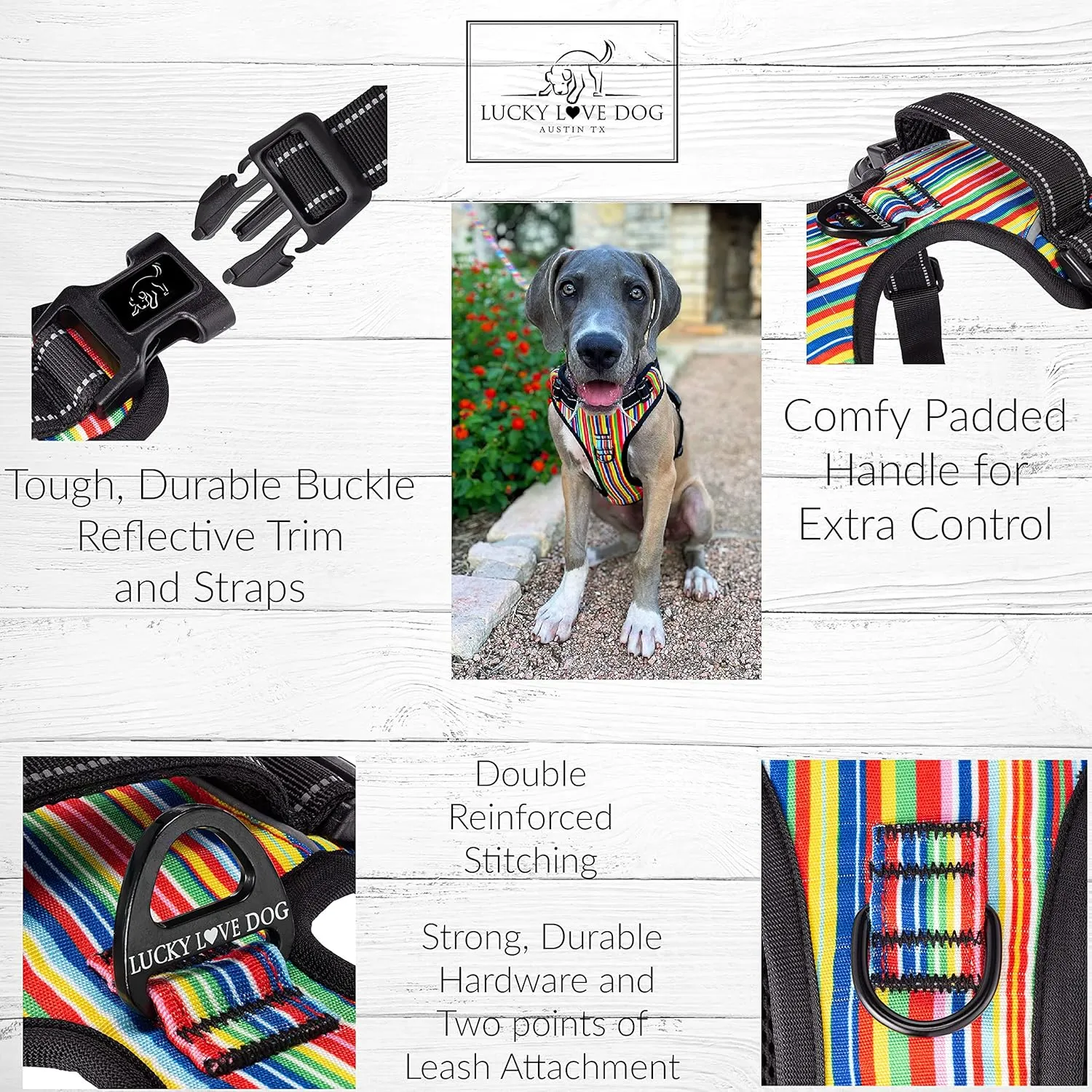 Lucky Love Dog Harness, Easy to Walk, No Pull Dog Harness, Adjustable Custom Fit (Hippie, Medium)