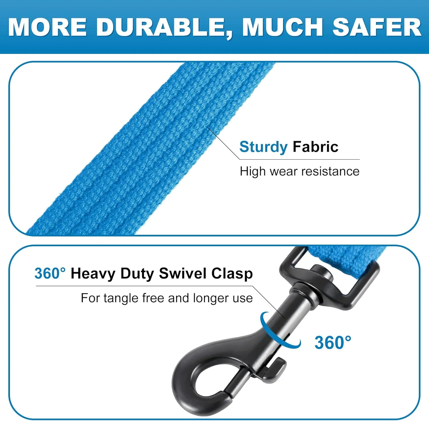 Lynxking Dog Training Leash - Double Handle Heavy Duty 6ft Webbing With 2 Padded Handles - Long Reflective Safety Walking Lead for Small Medium Large Dogs