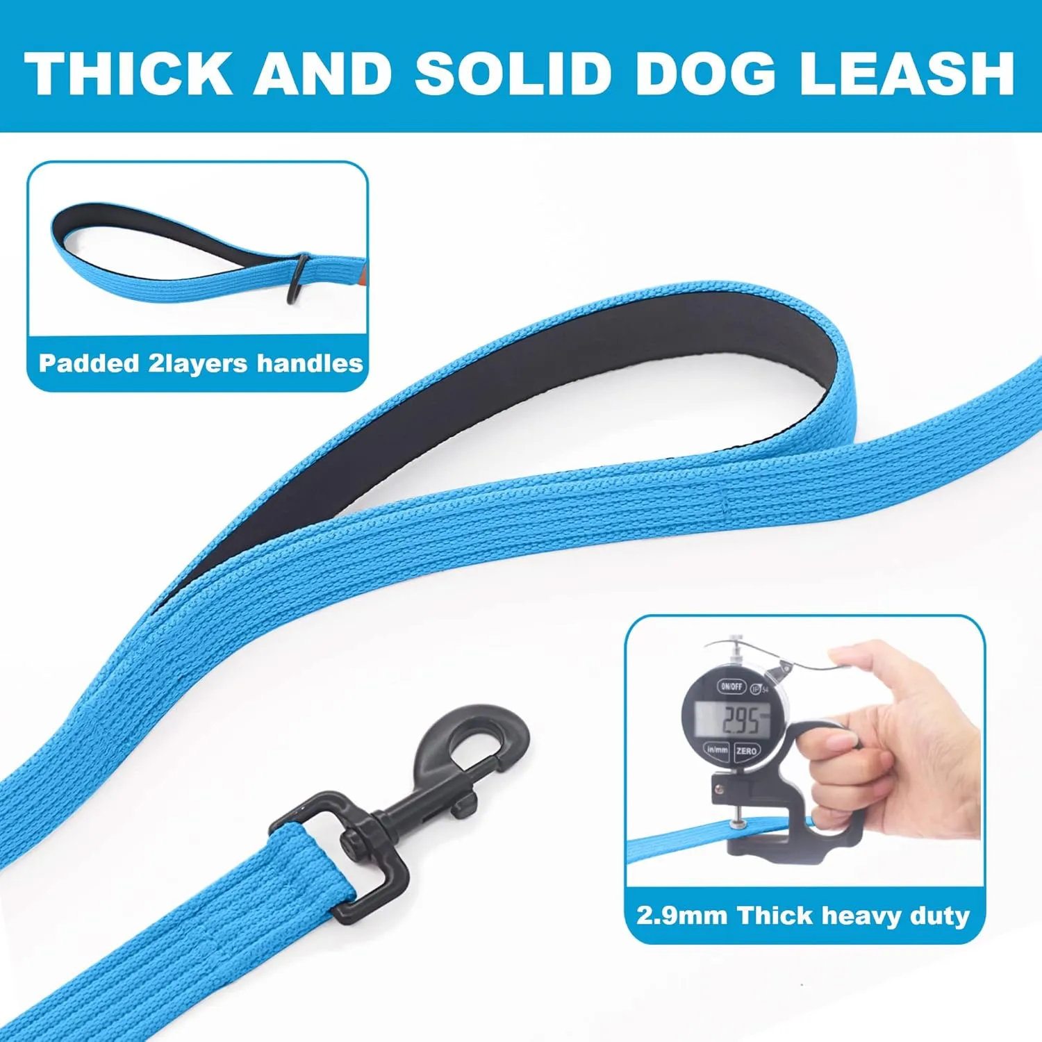 Lynxking Dog Training Leash - Double Handle Heavy Duty 6ft Webbing With 2 Padded Handles - Long Reflective Safety Walking Lead for Small Medium Large Dogs