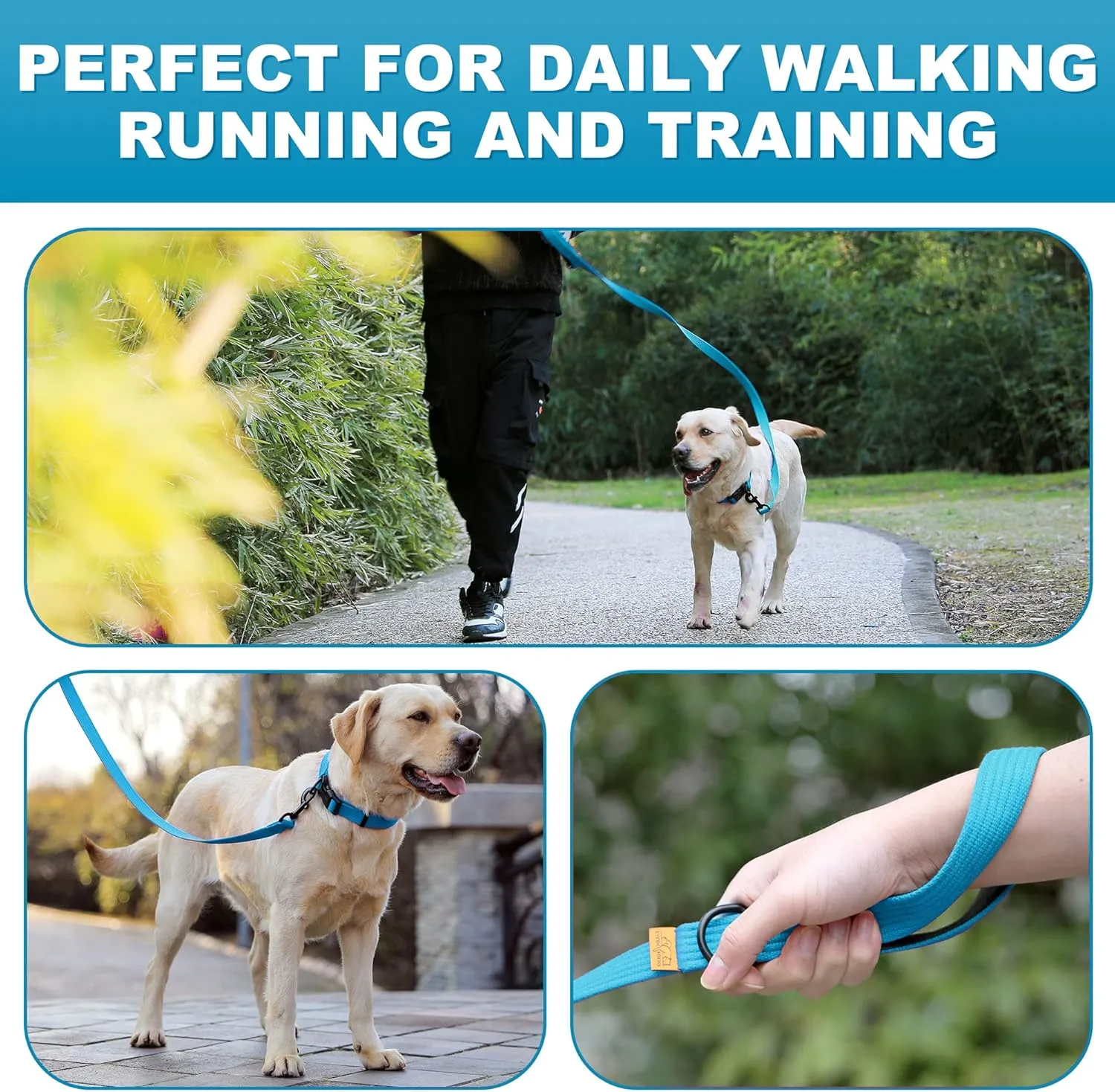 Lynxking Dog Training Leash - Double Handle Heavy Duty 6ft Webbing With 2 Padded Handles - Long Reflective Safety Walking Lead for Small Medium Large Dogs